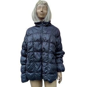 Gorpcore Black Ruched Quilted Puffer Jacket Streetwear Avant Garde Oversized  M